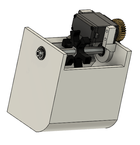 Bucket outtake mounted above the transfer path